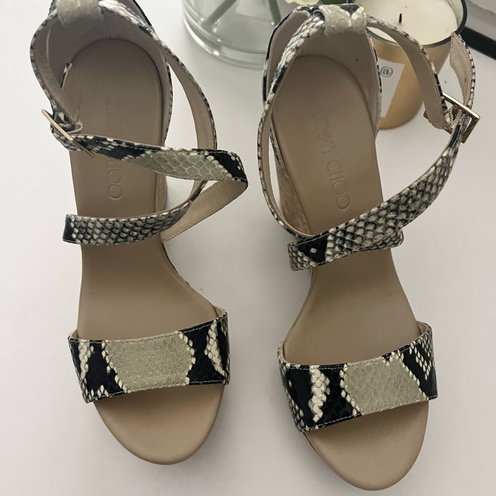Jimmy Choo snake print portia wedge (120mm) - size 39
